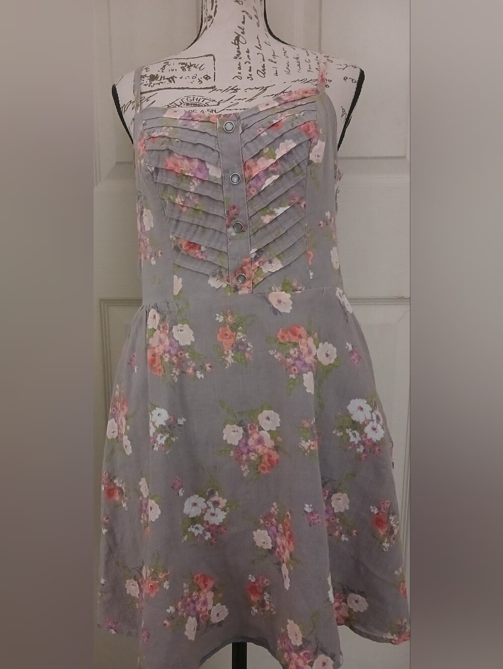 5/$25 LC Lauren Conrad Grey Floral Spaghetti-Strap Dress